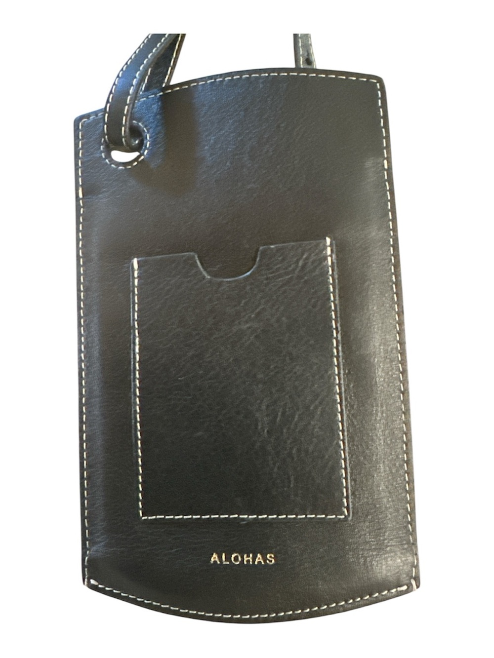 ALOHAS Black Leather Crossbody Phone Pouch with Card Slot
